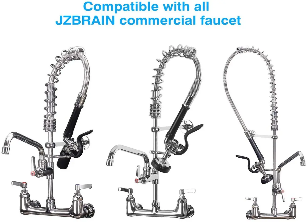 JZBRAIN Commercial Sink Sprayer Pre Rinse Spray Valve 1.42 GPM | High Pressure Dishwash Nozzle with Handle, Chrome Polished (Black) - view 3