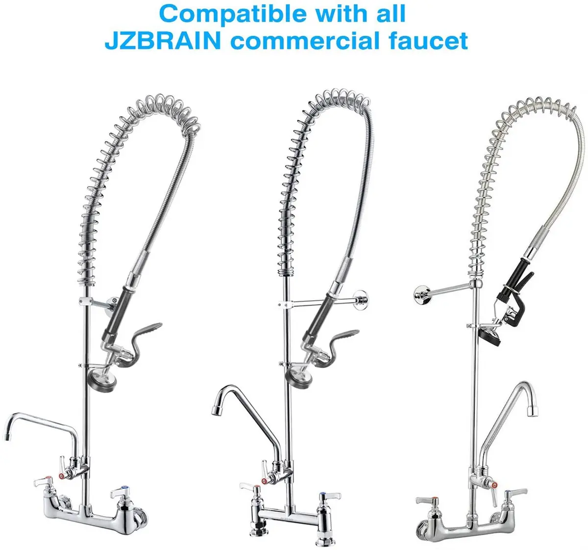 JZBRAIN Commercial Sink Sprayer Pre Rinse Spray Valve 1.42 GPM | High Pressure Dishwash Nozzle with Handle, Chrome Polished (Black) - view 4