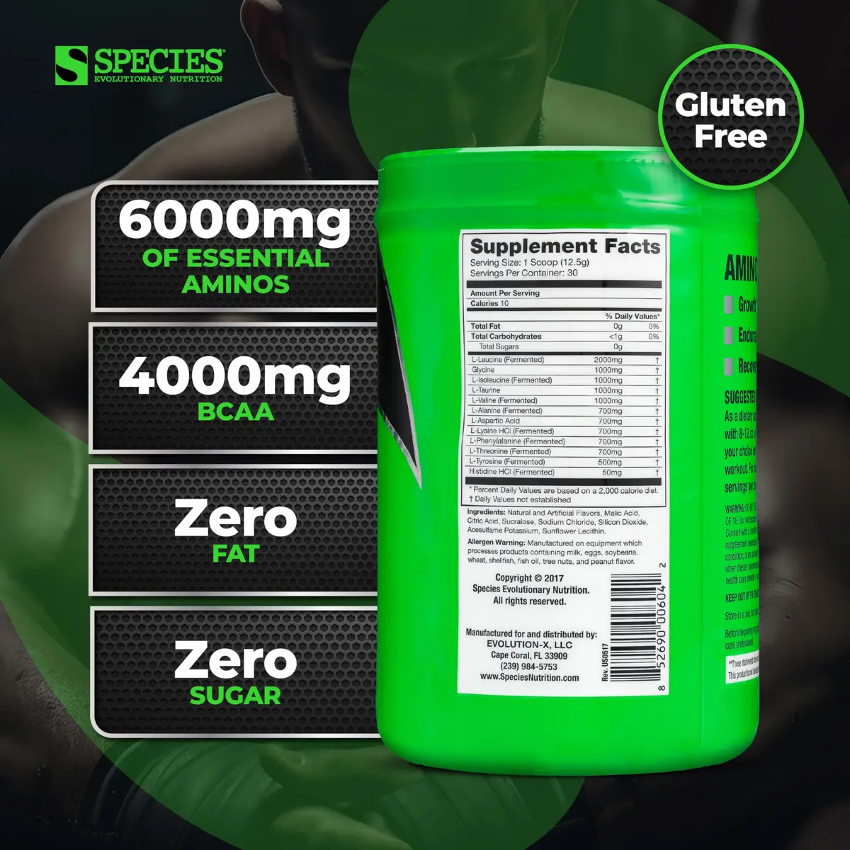 Species Nutrition BCAA & EAA Amino Acids Powder, Blue Raspberry, 30 Servings | Supports Muscle Growth & Recovery - view 3