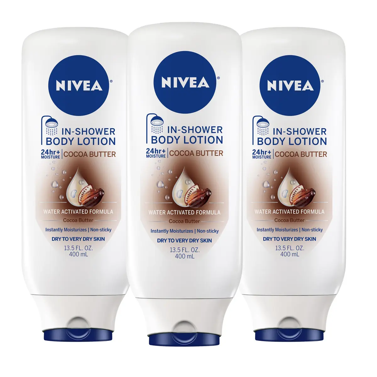 NIVEA Nourishing In Shower Body Lotion Cocoa Butter 405ml (13.5 Fl Oz) Pack of 3 | Moisturizes Instantly for Dry Skin - main product image
