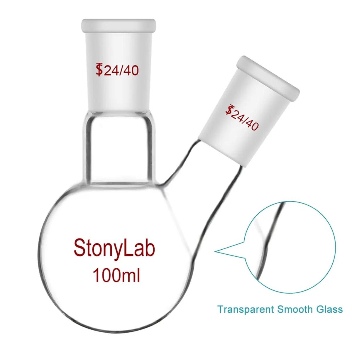 StonyLab Glass Heavy Wall 2 Neck Round Bottom Flask 100 ml | Borosilicate Lab Flask for Chemical Reactions - view 5