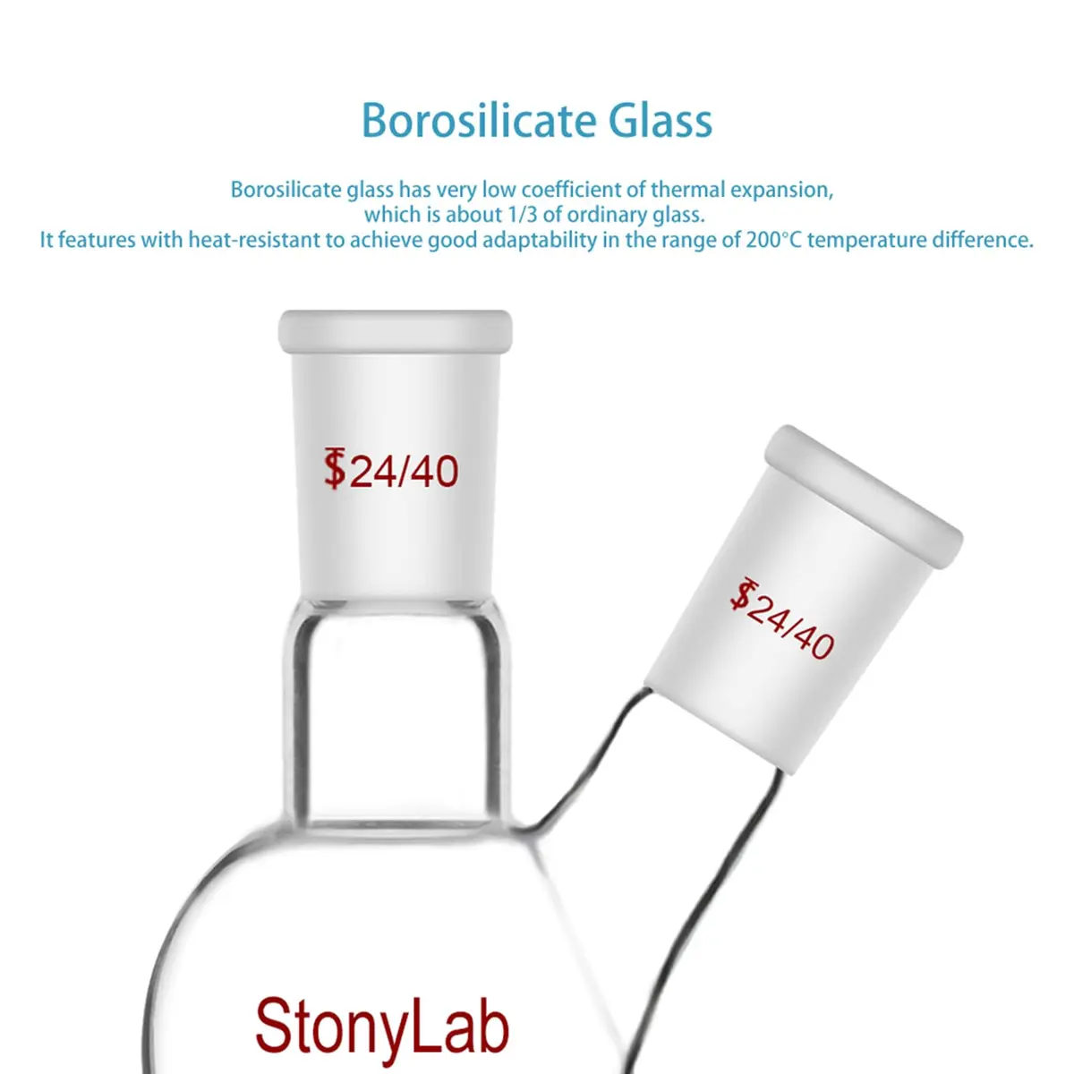 StonyLab Glass Heavy Wall 2 Neck Round Bottom Flask 100 ml | Borosilicate Lab Flask for Chemical Reactions - view 4