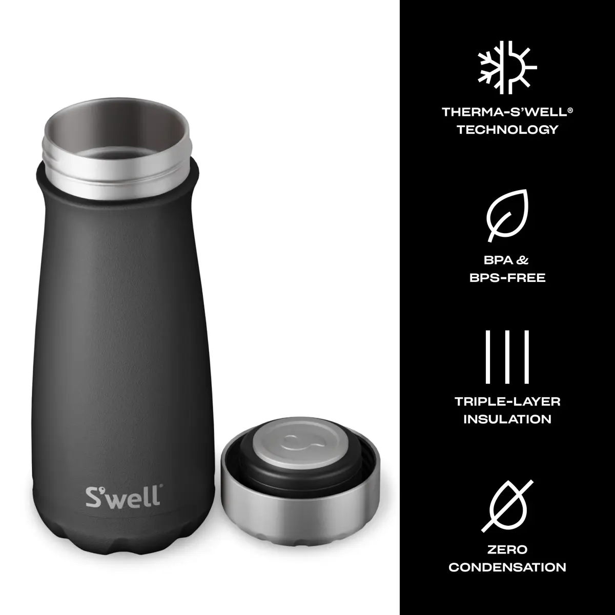 S'well Stainless Steel Traveler 16oz Onyx | Triple-Layered Vacuum Insulated Mug Keeps Drinks Hot 12h & Cold 24h - view 3