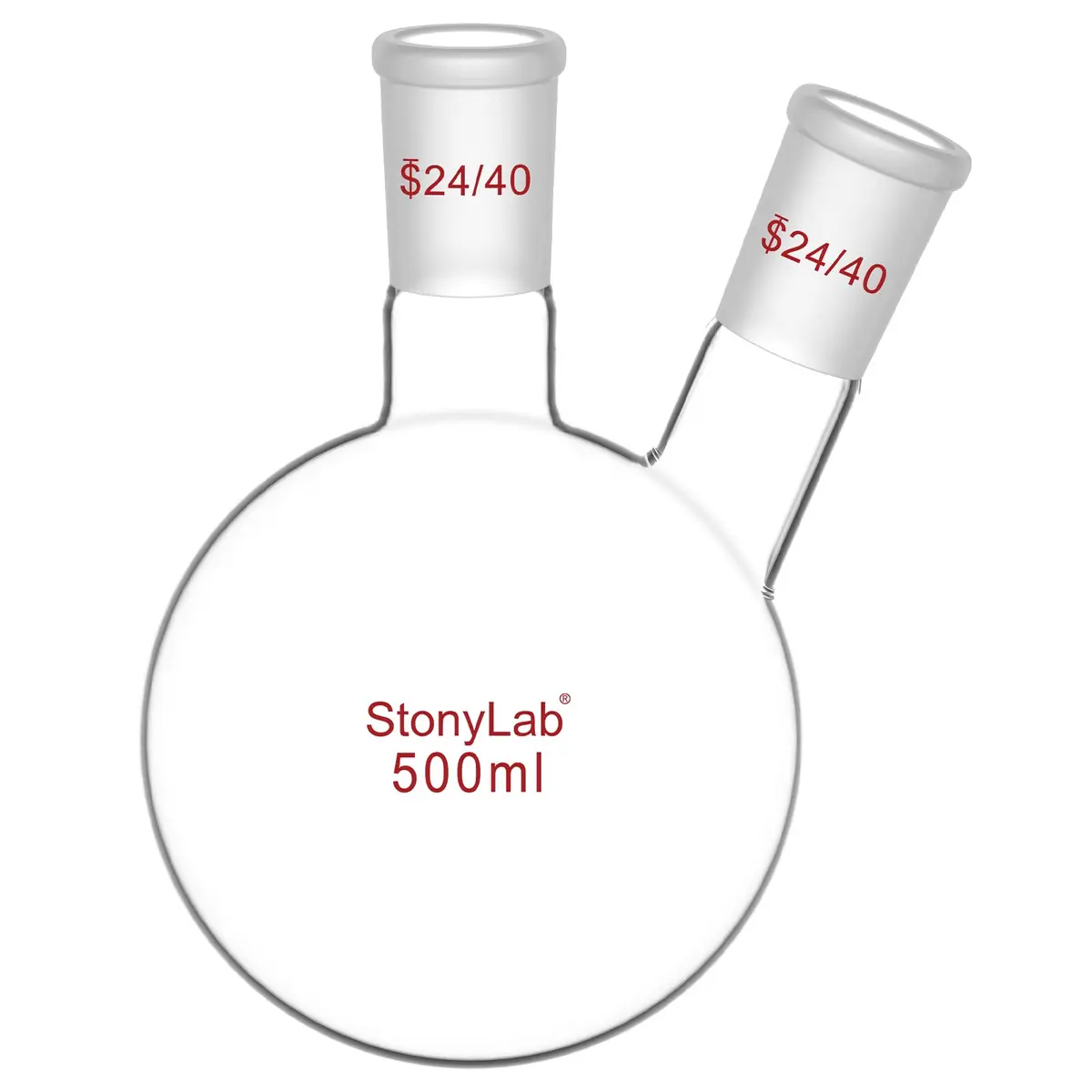 StonyLab Glass Heavy Wall 2 Neck Round Bottom Flask 500ml | Borosilicate Labware for Chemical Experiments - main product image