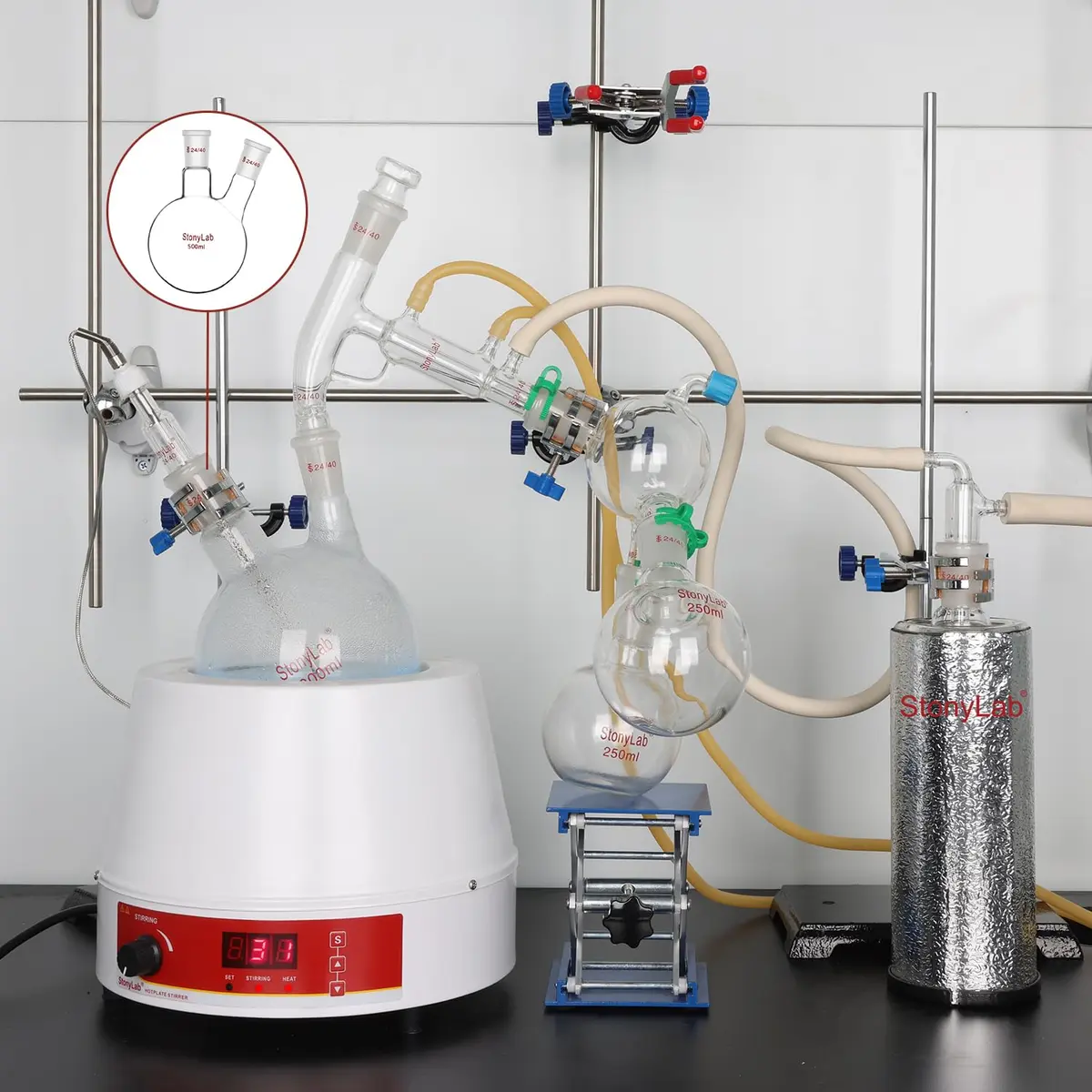 StonyLab Glass Heavy Wall 2 Neck Round Bottom Flask 500ml | Borosilicate Labware for Chemical Experiments - view 8