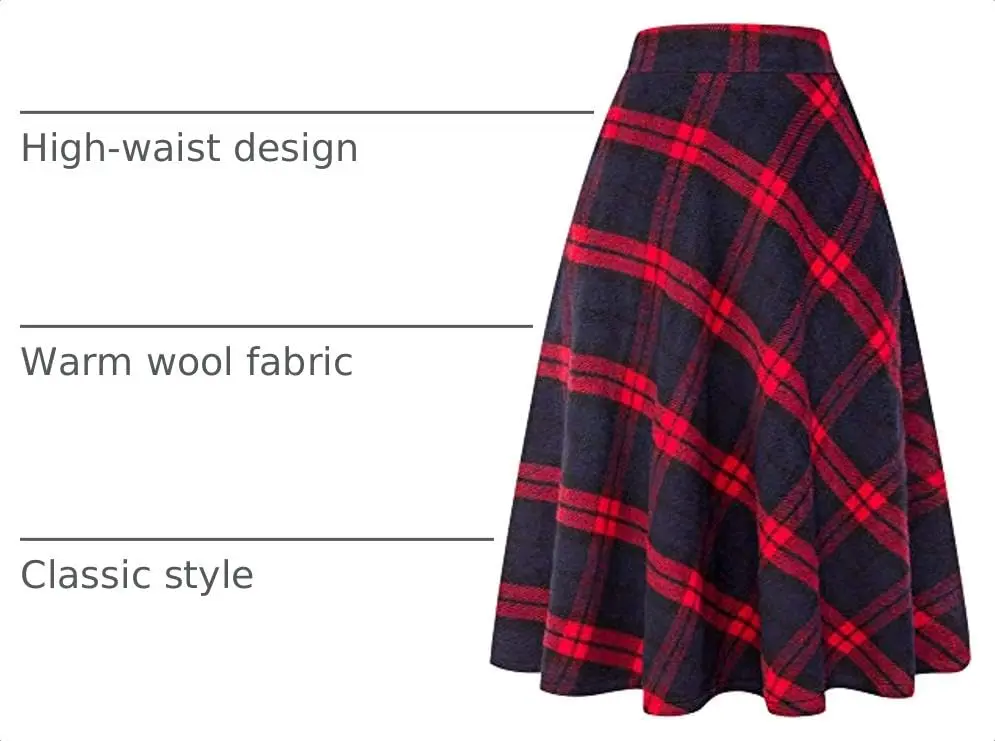 IDEALSANXUN Long Red Wool Maxi Skirt for Women Fall Winter | High Waist Plaid Tartan - view 5