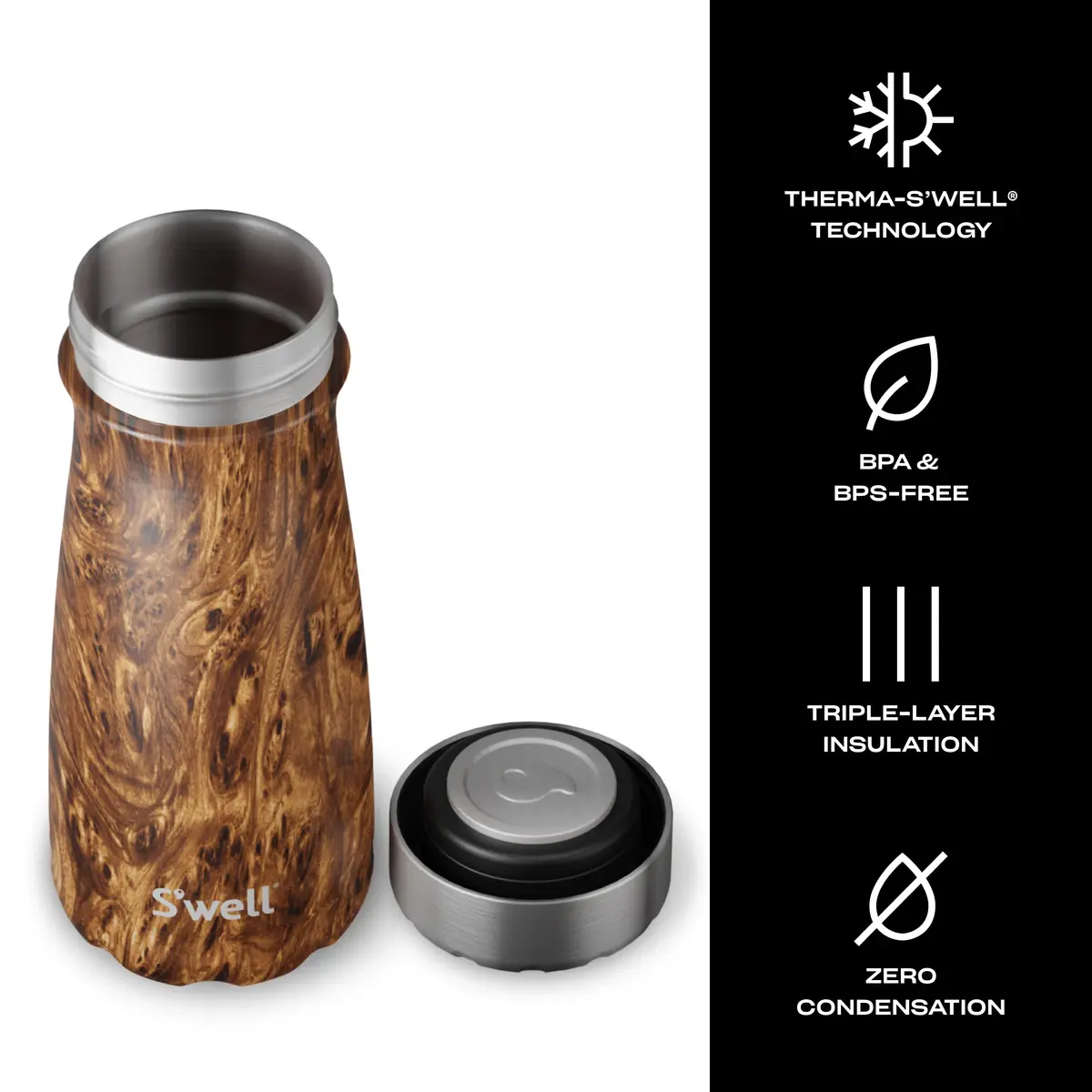 S'well Stainless Steel Traveler 16 Fl Oz Teakwood | Keeps Drinks Cold 24H & Hot 12H, BPA-Free - view 3