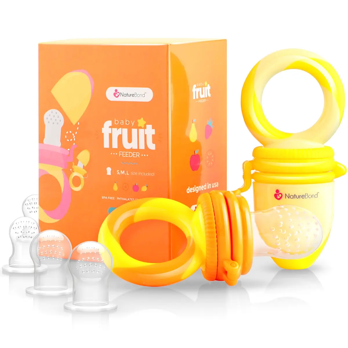 NatureBond Baby Food Feeder/Fruit Feeder Pacifier Nibbler (2 Pack) in Appetizing Colors | Teething & Weaning Support - main product image