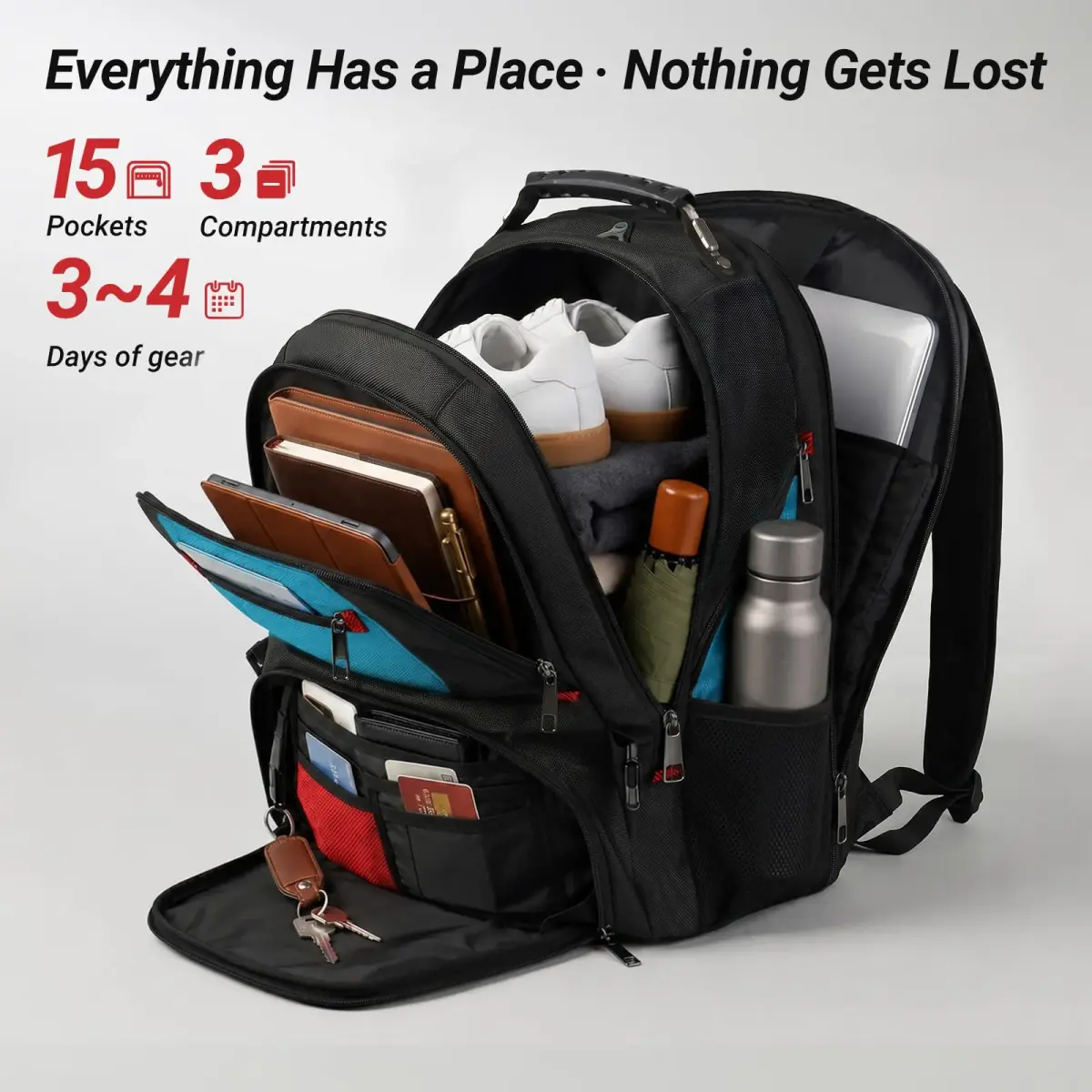 YOREPEK Large Laptop Backpack for Men, Heavy Duty Travel Backpack 49cm (19.3") | TSA Approved Carry-On - view 3