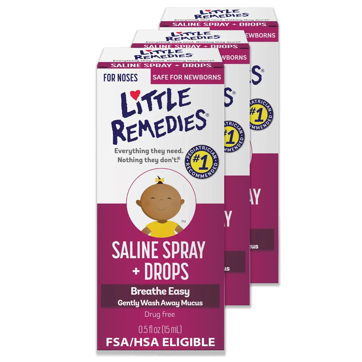 Little Remedies Sterile Baby Saline Nasal Spray and Drops 0.5 Fl Oz (15ml) 3-Pack | Pediatrician-Recommended for Stuffy Noses - main product image