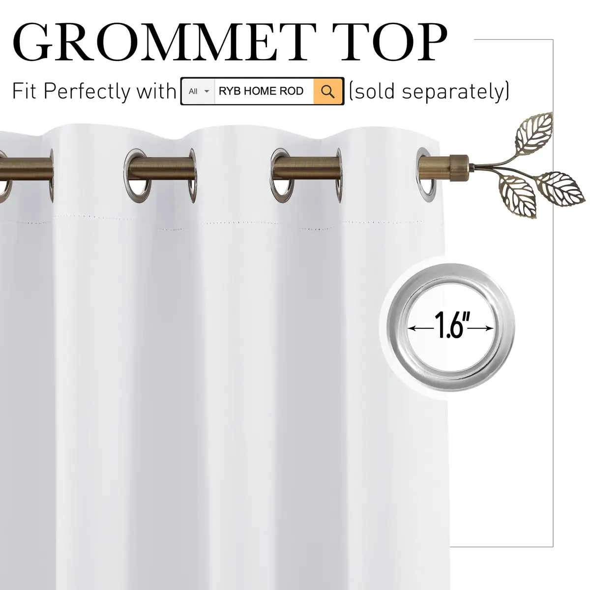 RYB HOME White Room Divider Curtain 180"W x 96"L | Heavy Duty Privacy Panel - view 2