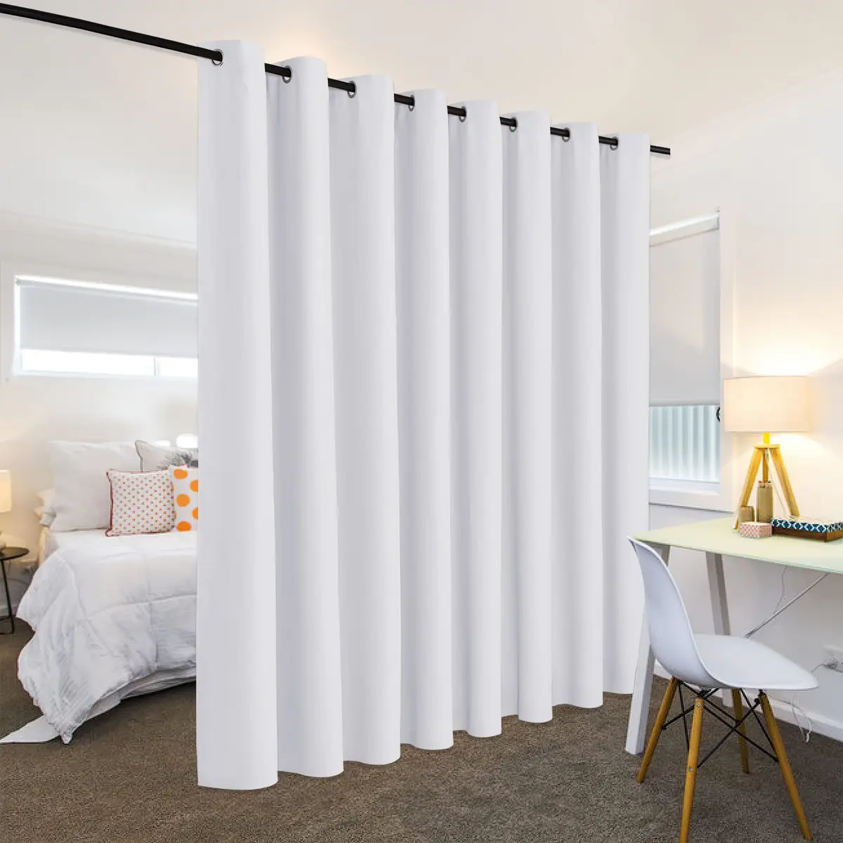 RYB HOME White Room Divider Curtain 180"W x 96"L | Heavy Duty Privacy Panel - view 3
