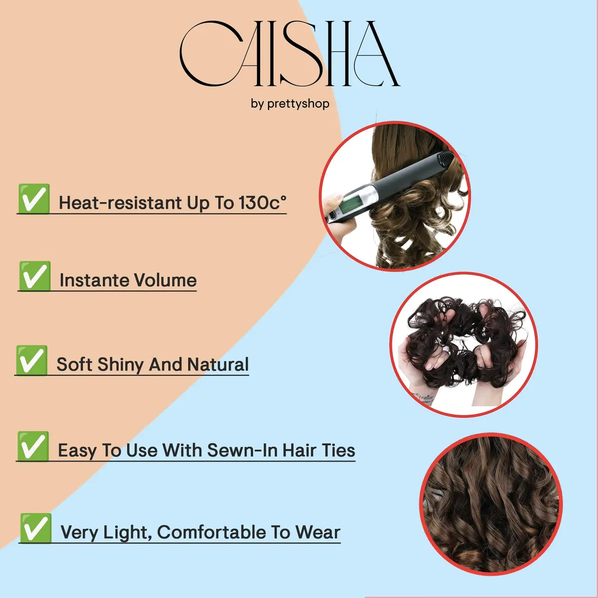 CAISHA Synthetic Scrunchie Donut Hair Piece Updo Brown Blond Mix G32E | Heat-Resistant, Washable, Real-Hair Feel - view 3