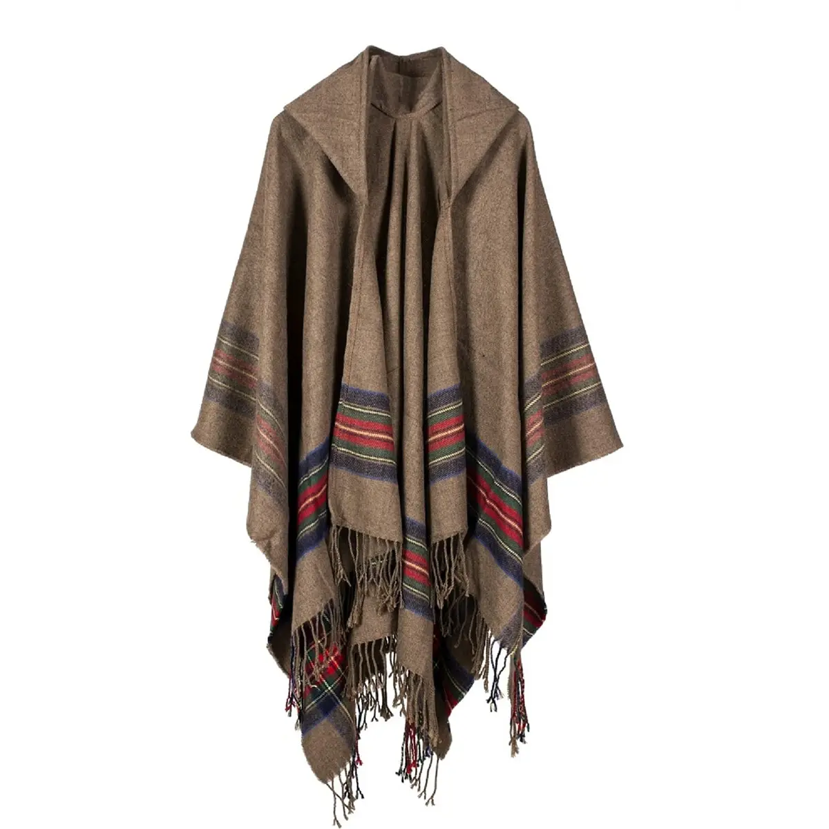 Bakerdani Poncho with Hood Pashmina Cardigans Blanket Shawls with Tassels | Oversized Wool & Acrylic Wrap for Women - main product image