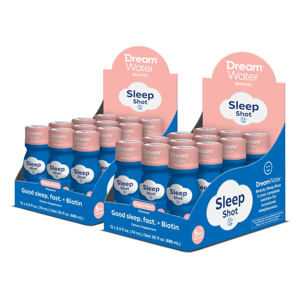 Dream Water Beauty Sleep Aid Drink Supplement; Melatonin 5mg, GABA, 5-HTP, Plus Biotin for Healthy Skin, Hair and Nails; 2.5 oz Liquid Sleep Shots, Sleepy Melon 24-Count | Supports Restful Sleep & Skin Health - main product image