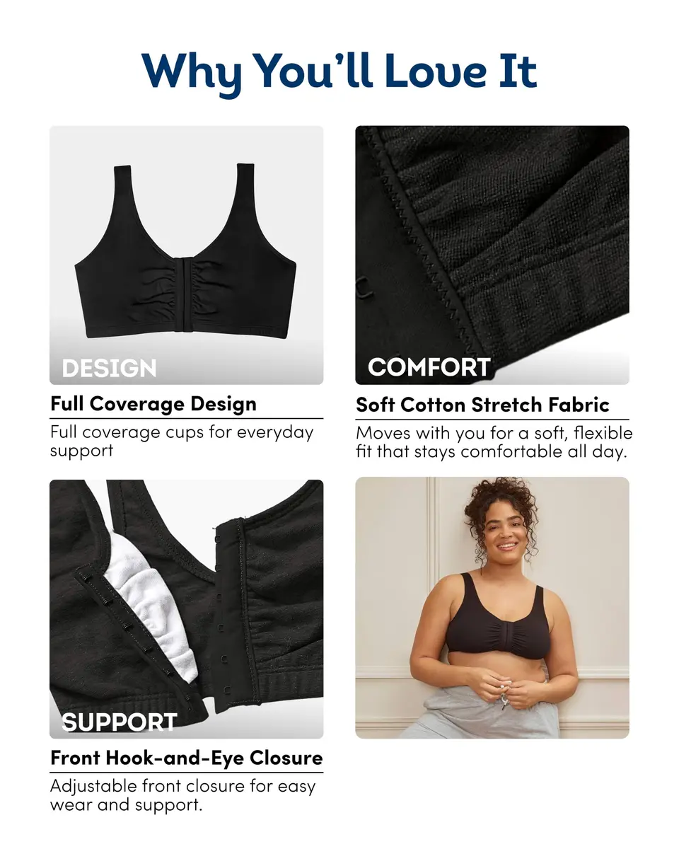 Fruit of the Loom Women's Front-Close Sports Bra Multi-Pack | Soft Cotton, Easy On & Off, Full Coverage (70-120 chars) - view 5