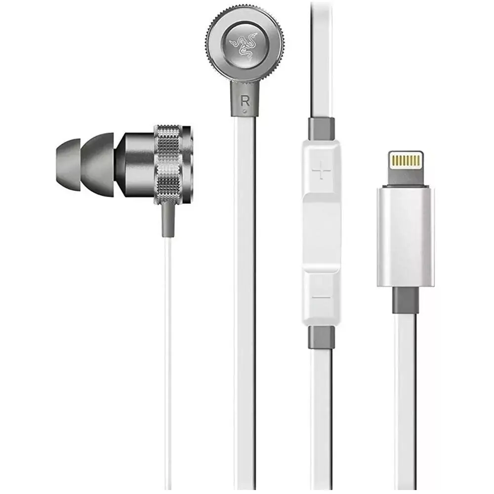 Razer Hammerhead Earbuds for iOS: DAC - Custom-Tuned Dual-Driver Technology - Aluminum Frame - Lightning Connector - Mercury White - main product image