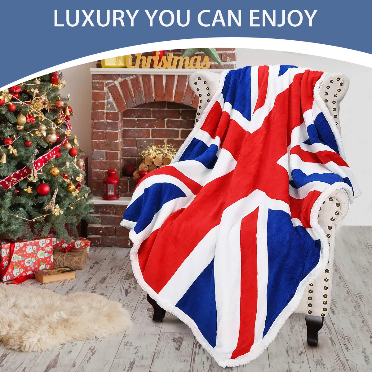 Catalonia Union Jack Blanket 50x60 inch | British Flag Cozy Fleece Throw for Home & Gifts - view 6