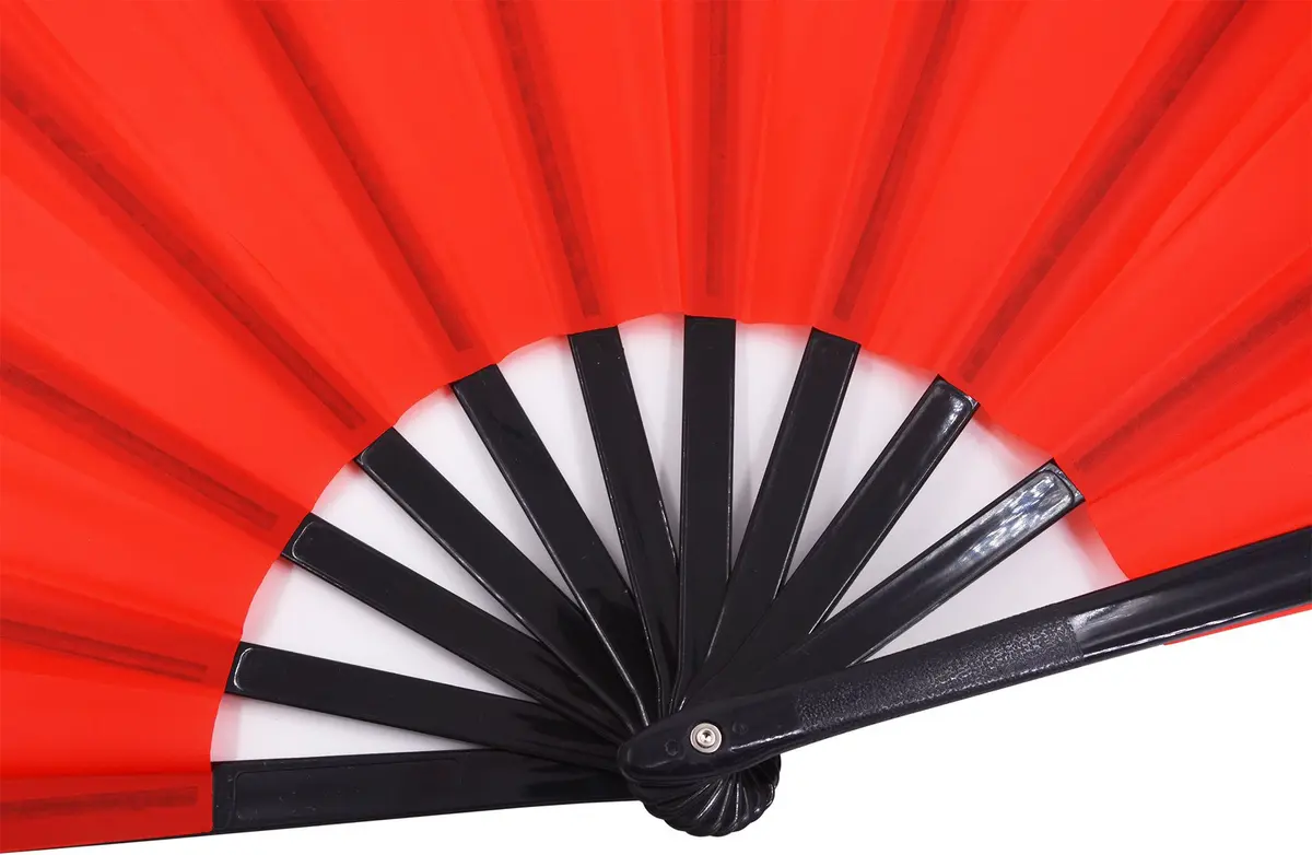 Amajiji Large Folding Hand Fan Rave Fan, Red 35cm (13.78 inches) | Easy Open Nylon Cloth for Dance & Festivals - view 4