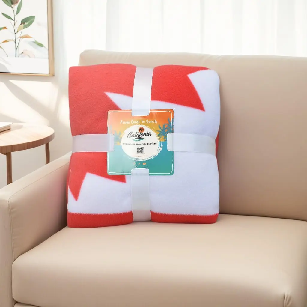 Catalonia Sherpa Fleece Blanket 60” x 50” | Reversible Polar Throw with Canada Flag Pattern - view 5