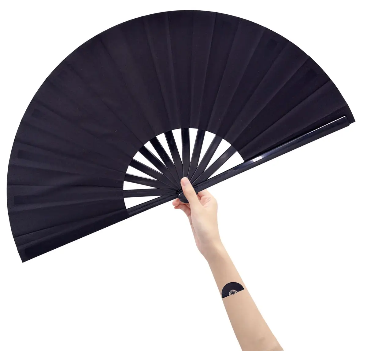 Amajiji Large Folding Fan Black | Elegant Japanese/Chinese Hand Fan for Women (35cm) - main product image
