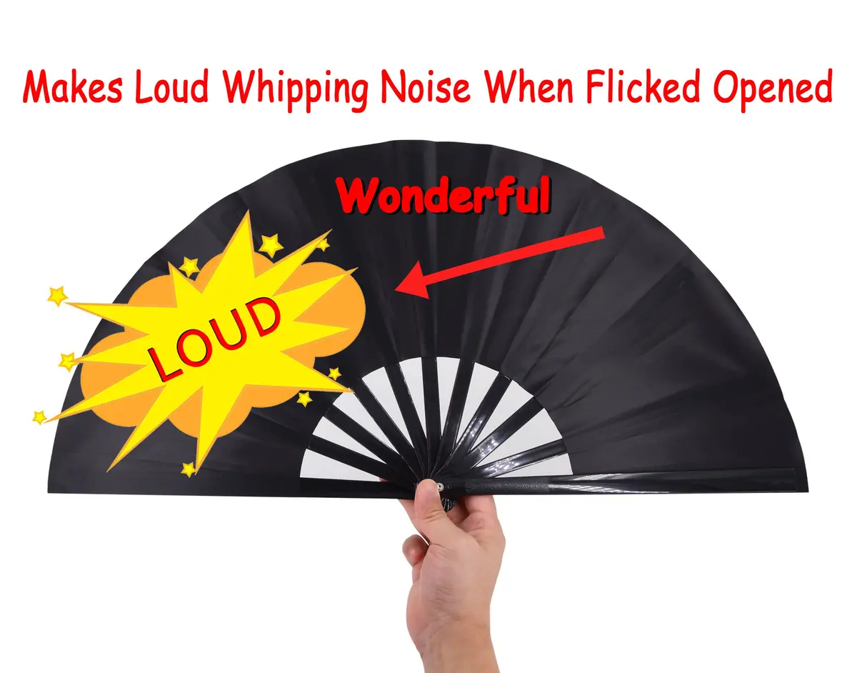 Amajiji Large Folding Fan Black | Elegant Japanese/Chinese Hand Fan for Women (35cm) - view 3