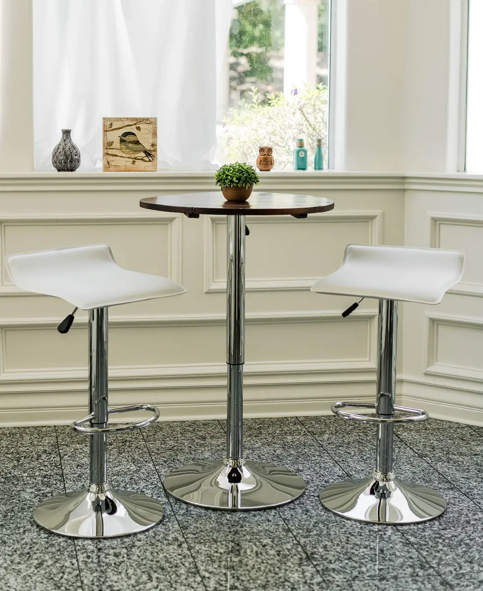 Vogue Furniture Direct White PU Leather Adjustable Swivel Backless Bar Stools Set of 2 | Modern, Stylish, 250 lbs Capacity - view 2