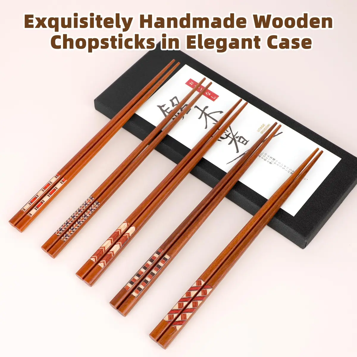Antner Handmade Japanese Natural Wooden Chopsticks Gift Set with Box, 5 Pairs, 22.8 cm (9 inches) - view 3
