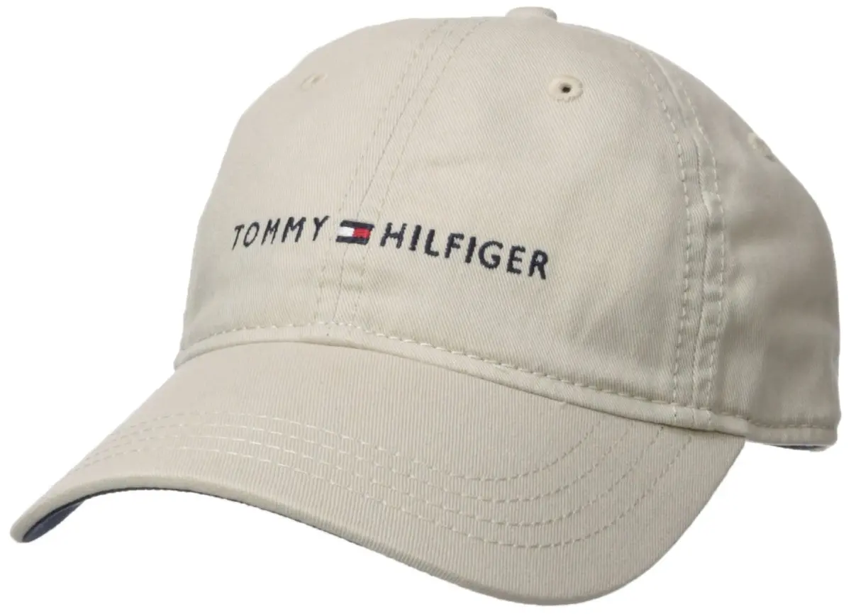 Tommy Hilfiger Men's Logo Dad Baseball Cap in Tommy Stone - 100% Cotton, Adjustable Fit - main product image