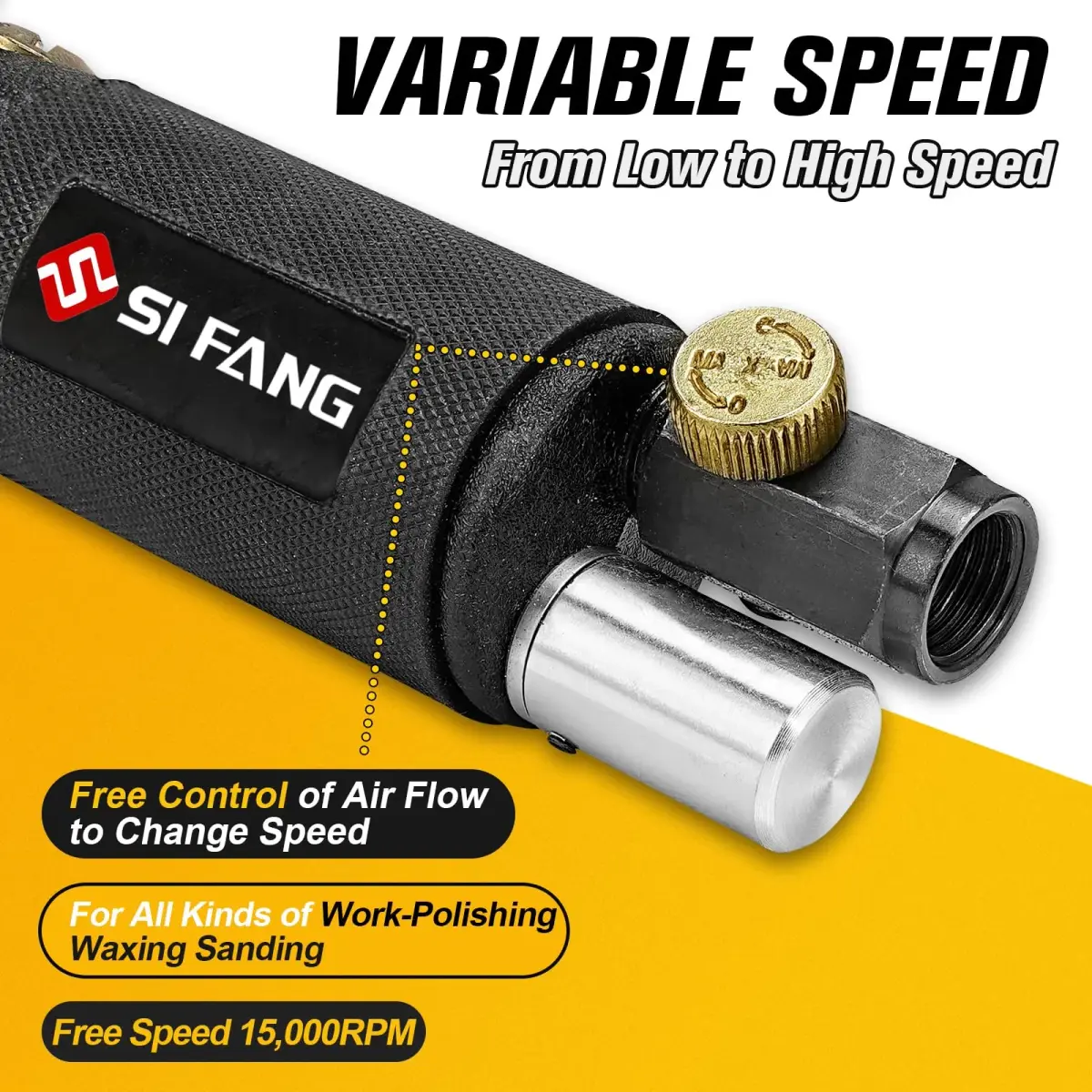 SI FANG Mini Orbital Air Sander 2" & 3" Pads | High Speed 15,000 RPM for Auto Body Work - view 5