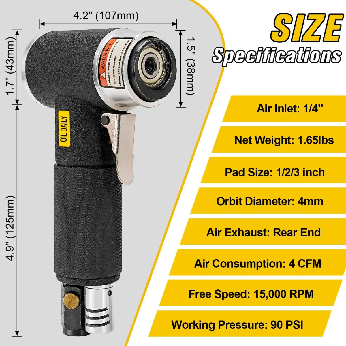 SI FANG Mini Orbital Air Sander 2" & 3" Pads | High Speed 15,000 RPM for Auto Body Work - view 2