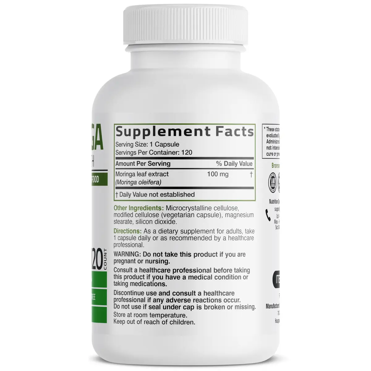 Bronson Moringa Extra Strength Leaf Extract | 120 Vegetarian Capsules for Overall Wellness - view 2