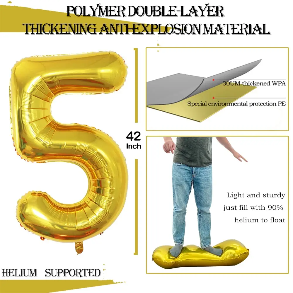 GOER Number 50 Balloons 42 Inch Gold | Reinforced Jumbo Foil Helium Balloons for 50th Anniversary - view 2