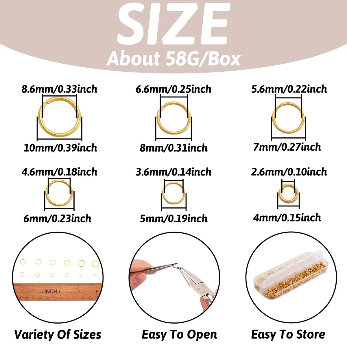 PH PandaHall Jewelry Findings 4-10mm Golden Jump Rings | Jewelry Making Components - view 5