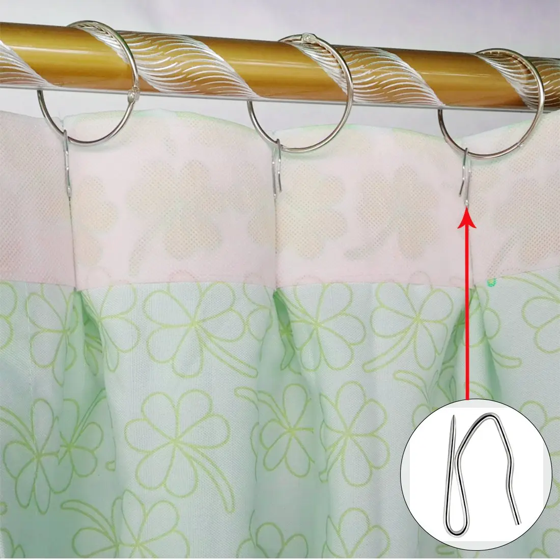 Nydotd Stainless Steel Curtain Hooks 58PCS | Rustproof Pin-On Hooks for Shower & Window (1.2 inch) - view 3
