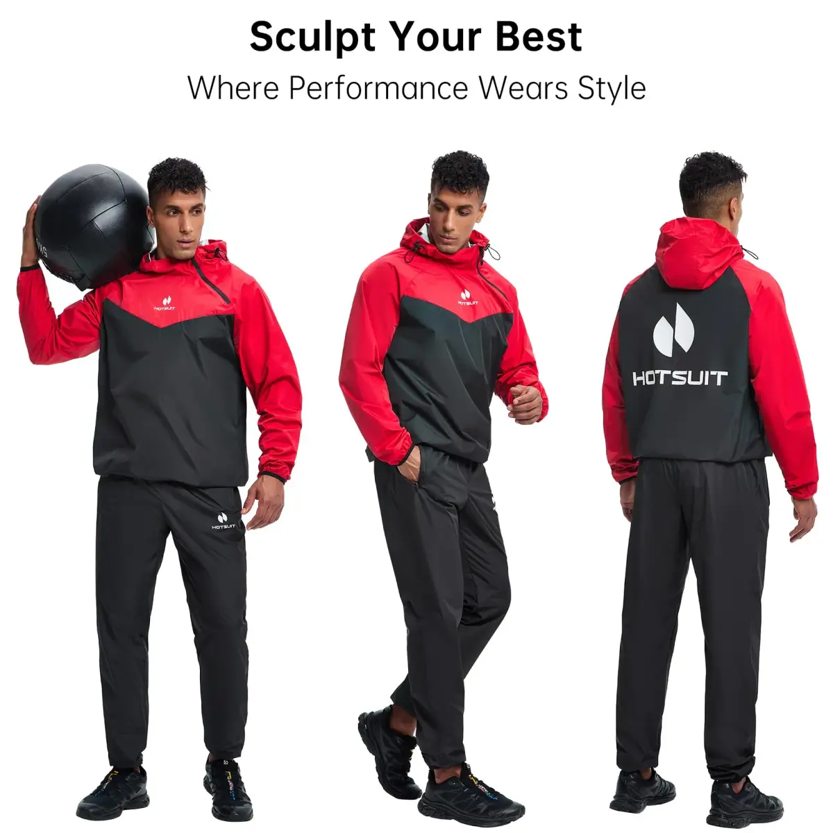 HOTSUIT Men's Sauna Suit - Red Jacket & Pants, Medium | Sweat 5x More - view 2