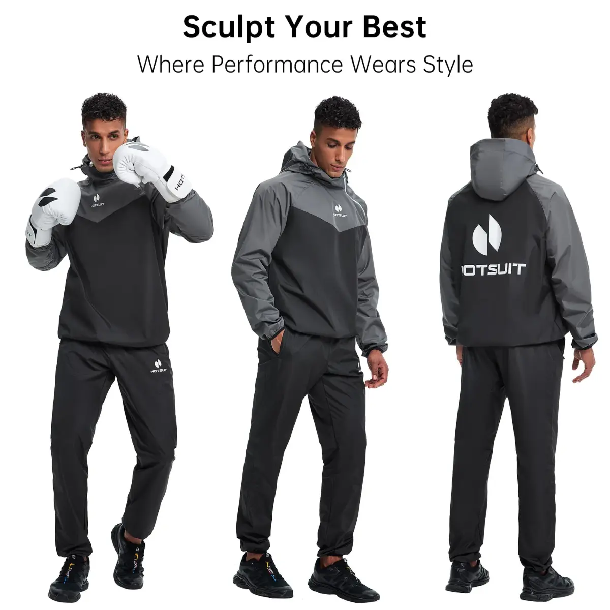 HOTSUIT Men's Sauna Suit for Weight Loss - A. Gray Jacket & Pants, X-Large - view 2