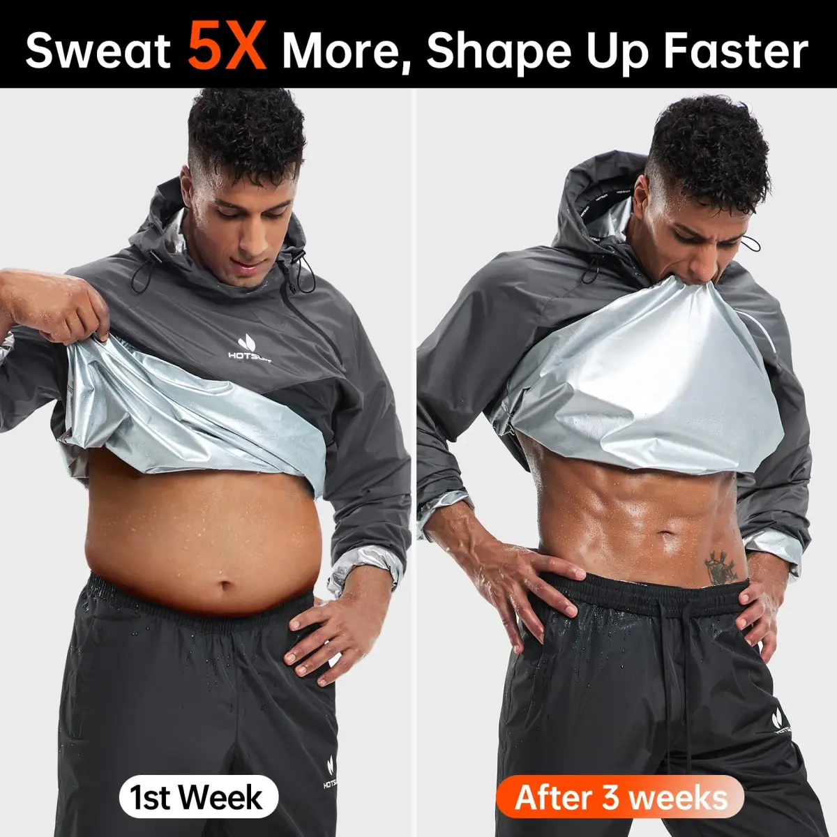 HOTSUIT Men's Sauna Suit for Weight Loss - A. Gray Jacket & Pants, X-Large - view 3