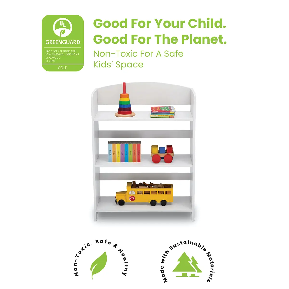 Delta Children MySize Bookshelf Bianca White | Kid-Sized, Sturdy Wood, Safe & Durable (24.63in W x 10.5in D x 33in H) - view 2