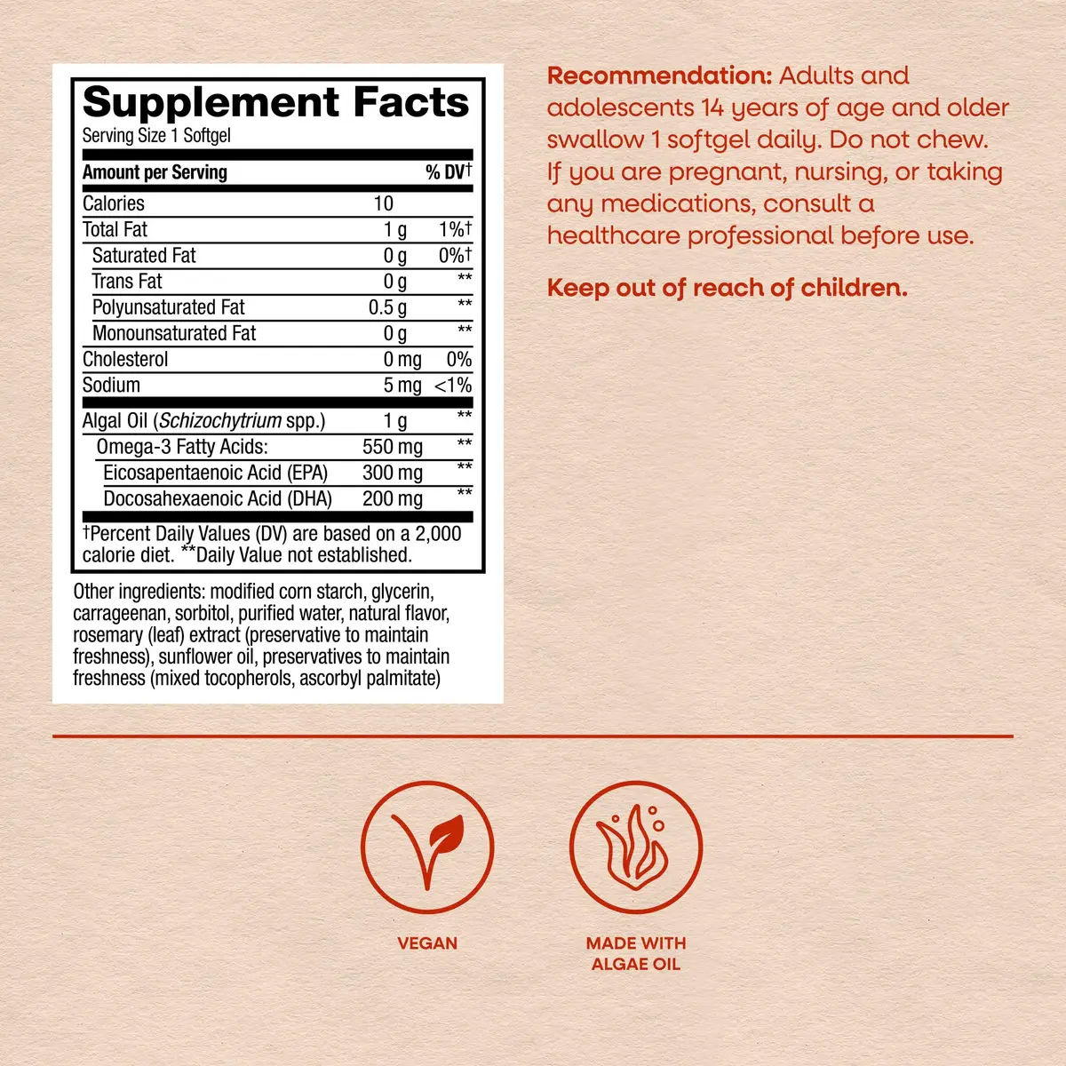 Nature's Way NutraVege Vegan Algal Oil Omega-3 550 mg (30 Count) | Supports Heart, Brain, and Eye Health - view 6