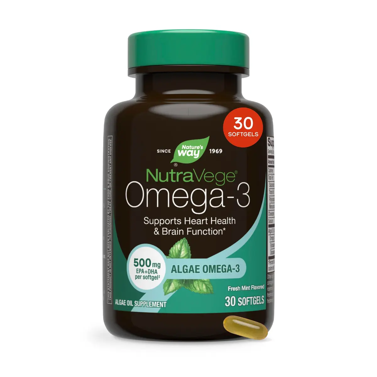 Nature's Way NutraVege Vegan Algal Oil Omega-3 550 mg (30 Count) | Supports Heart, Brain, and Eye Health - main product image