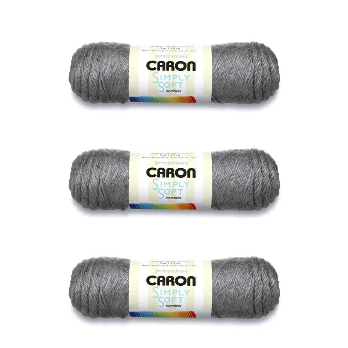 Caron Simply Soft Acrylic Yarn 3-Pack 510g (18oz) Heather Gray | Gauge 4 Medium Worsted - main product image