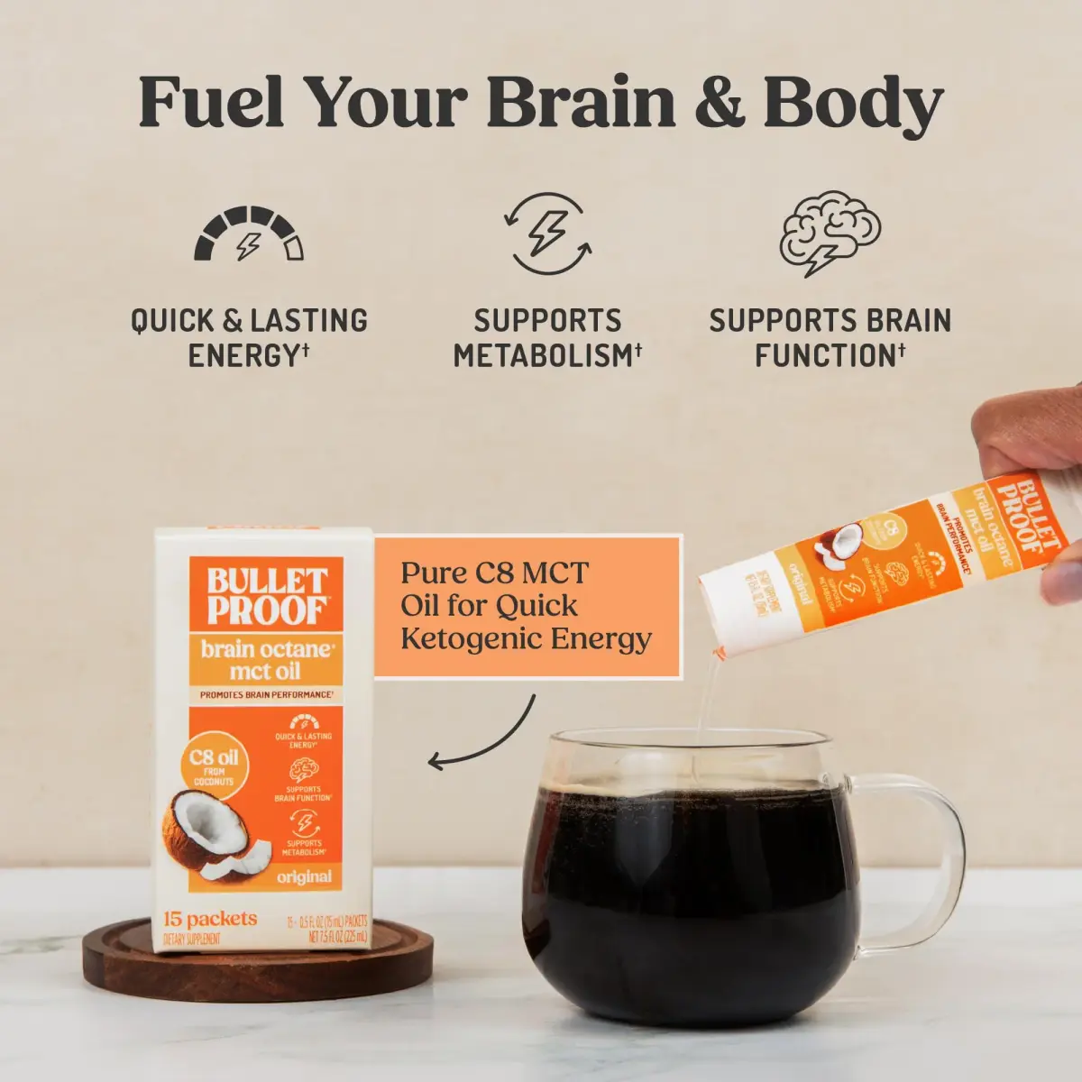 Bulletproof Brain Octane C8 MCT Oil Packets (7.5 Fl Oz Total, 15 x 0.5 Fl Oz) | Pure C8 MCT Oil for Ketogenic Energy - view 2