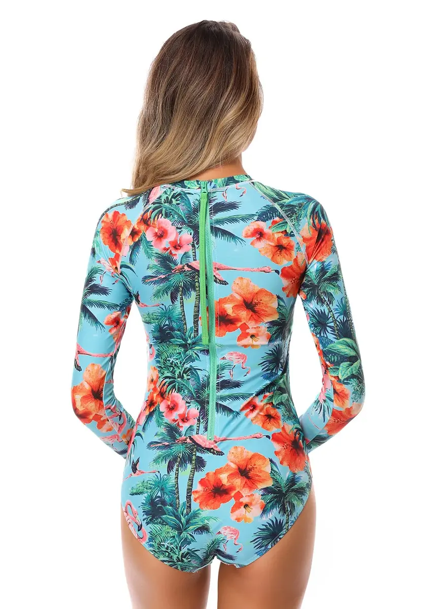 AXESEA Womens Long Sleeve Rash Guard UV UPF 50+ Sun Protection Printed Zipper Surfing One Piece Swimsuit Bathing Suit | UV UPF 50+ Sun Protection - view 2