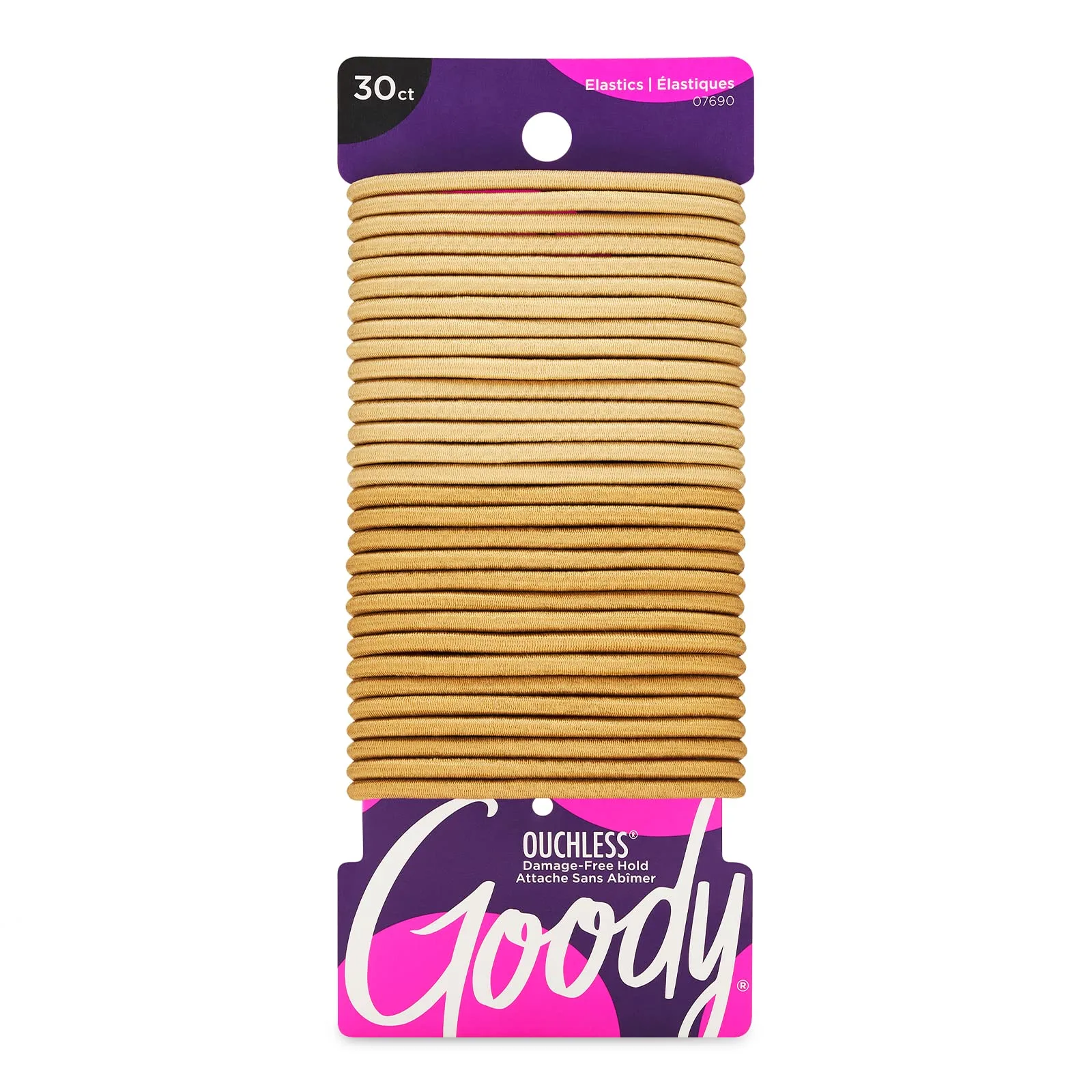 Goody Ouchless Hair Elastics – No-Snag Ponytail Holders for Thick, Curly Hair (30 Count, Blonde) | Gentle Hold, No Breakage - main product image