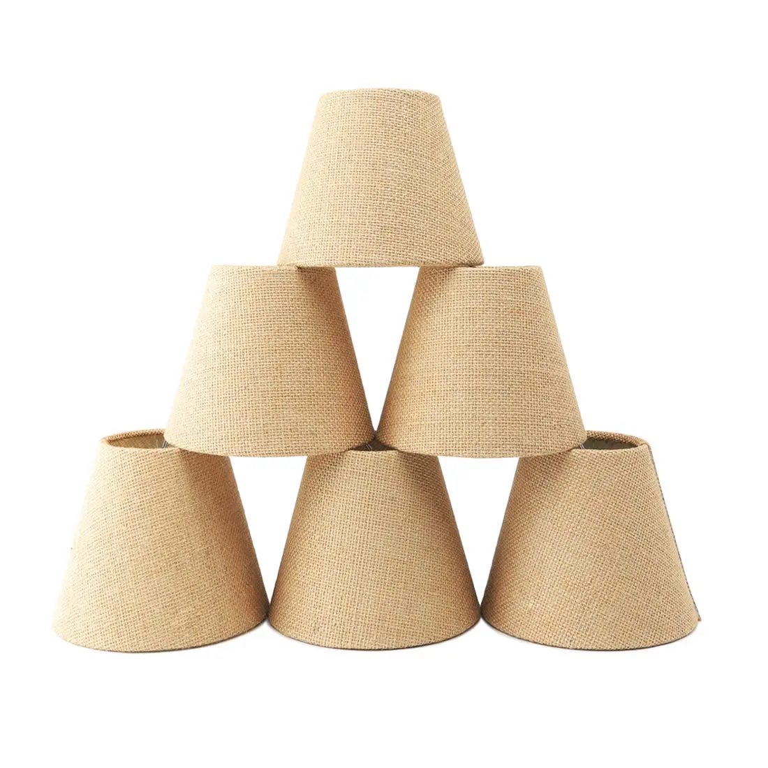 Eurus Home Small Lamp Shade Set of 6 Burlap Clip-On Shades 3" Top x 6" Bottom x 5" Slant - main product image