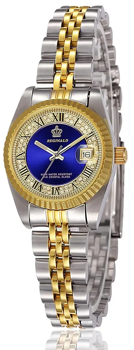 MASTOP Women's Quartz Watch 26mm (1 inch) | Luminous Blue Dial, Silver & Gold Two-Tone Stainless Steel Dress Bracelet Watch - main product image