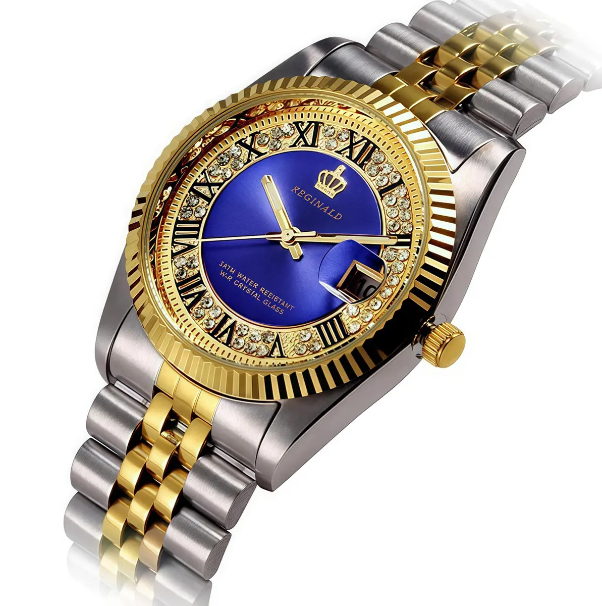 MASTOP Women's Quartz Watch 26mm (1 inch) | Luminous Blue Dial, Silver & Gold Two-Tone Stainless Steel Dress Bracelet Watch - view 2
