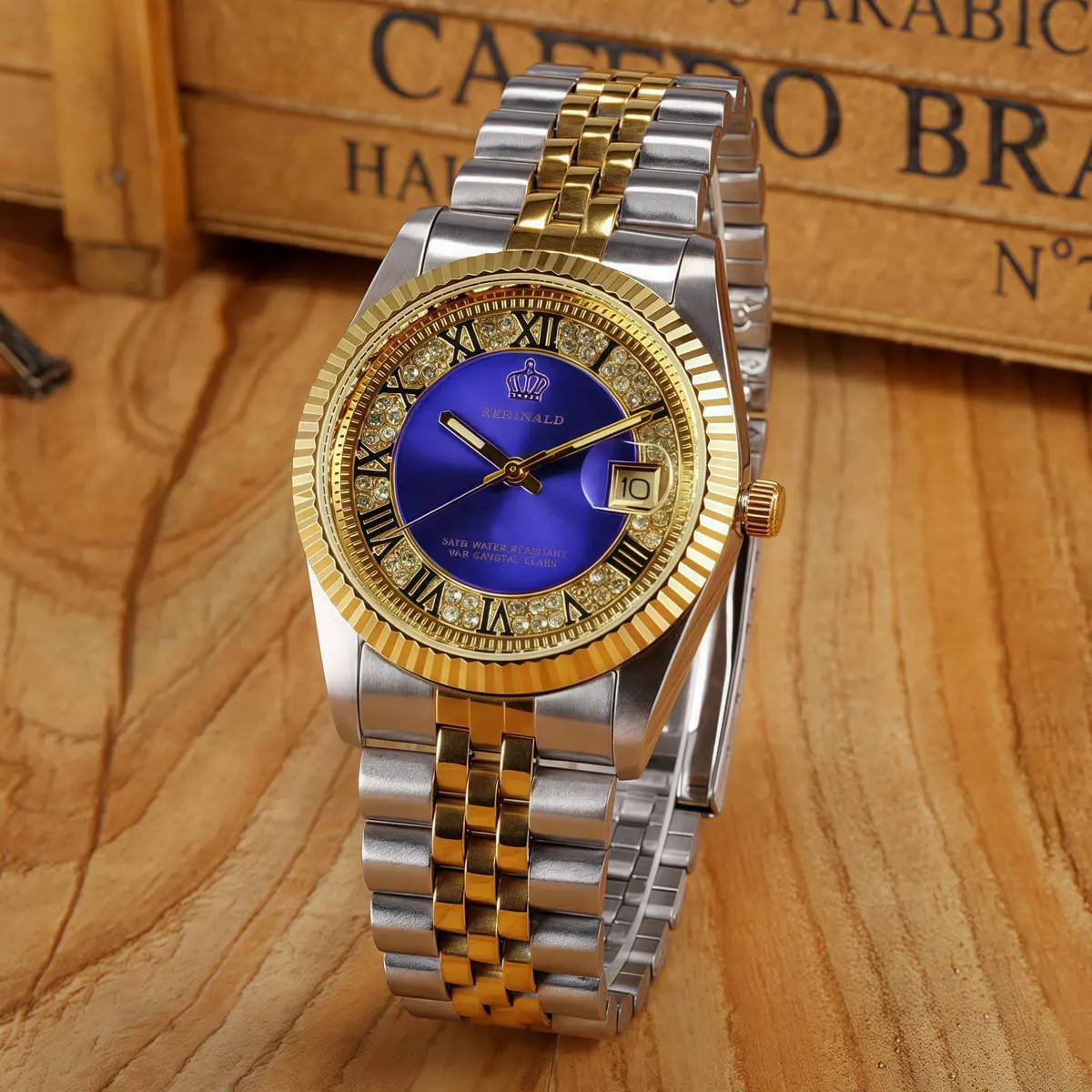 MASTOP Women's Quartz Watch 26mm (1 inch) | Luminous Blue Dial, Silver & Gold Two-Tone Stainless Steel Dress Bracelet Watch - view 3