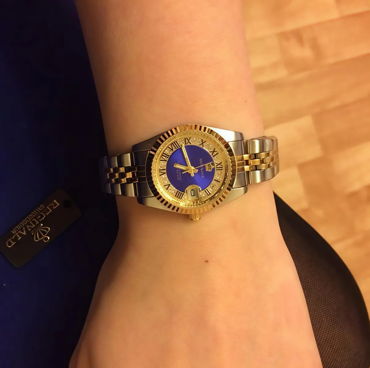 MASTOP Women's Quartz Watch 26mm (1 inch) | Luminous Blue Dial, Silver & Gold Two-Tone Stainless Steel Dress Bracelet Watch - view 4